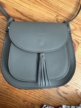 Italian NEW leather Crossbody Bag in Slate Gray - Tassel Accent